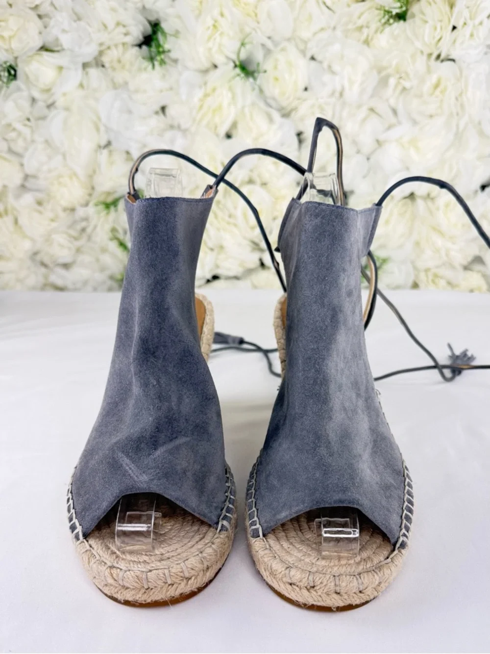 Bettye by Bettye Muller Espadrille Wedge Sandals Gray Suede Lace Up Size 8